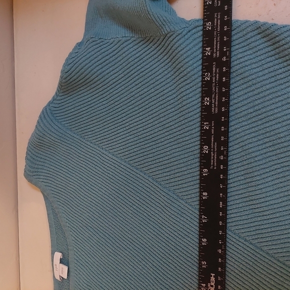 J Jill Blue Sweater Top Size L Geometric  Lines Knit Thick Oversized Boat Neck - Picture 3 of 10